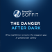 SecurOS Soffit banner reading “The Danger After Dark,” with nighttime photos of pedestrians crossing illuminated crosswalks.